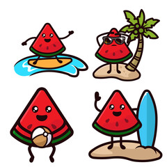 Set of cute watermelon mascot logo designs.