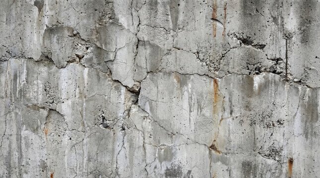 Cracked concrete wall with rough texture and visible damage