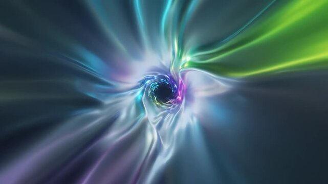 Dynamic abstract tunnel of glowing neon fabric, creating a swirling vortex for futuristic presentations or digital art backgrounds.