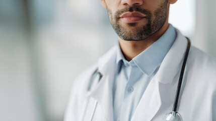 Man wearing a white lab coat and a stethoscope