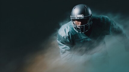 Football player is running with a helmet on