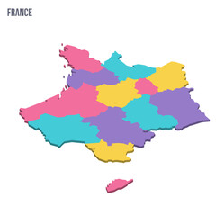 Obraz premium France political map of administrative divisions - regions. Colorful isometric blank vector map.