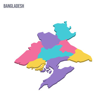 Bangladesh political map of administrative divisions - divisions. Colorful isometric blank vector map.
