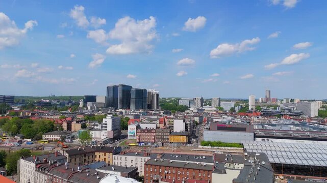 Explore Katowice from high above during a sunny day with clear skies