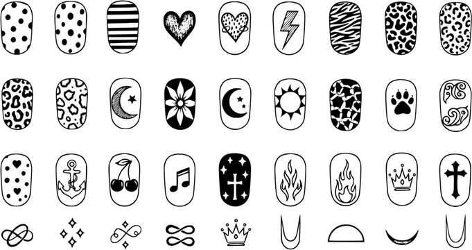 Nail Art Designs: Black and White Icon Set