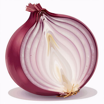 storybook illustration, close-up of a red onion