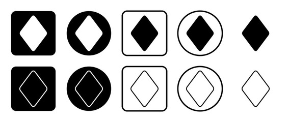 Icon set of diamond. Filled, outline, black and white icons set, flat style.  Illustration on transparent background