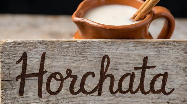 Authentic Mexican Horchata Beverage with Rustic Wooden Label