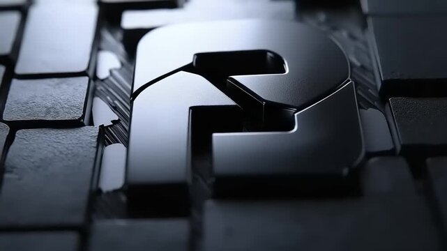 Abstract metallic letter F on a dark textured background.