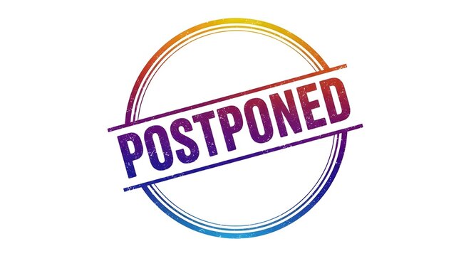Postponed stamp with rainbow gradient circle