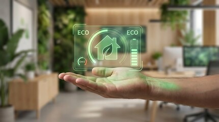 Sustainable Eco Friendly Home Concept Handheld Device.