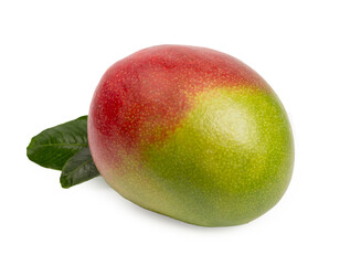 Ripe mango with leaves isolated on white