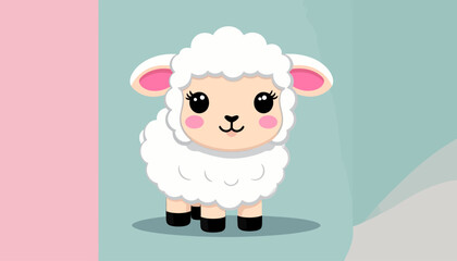 Naklejka premium Cute Cartoon Lamb Illustration on Pastel Background