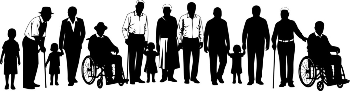 Silhouettes of people of different ages and abilities on a white background illustration untitled
