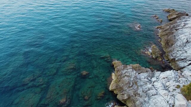 Ligurian Sea. Beigua Natural Park, UNESCO geopark. Beautiful sea shore with crystal clear water of Varazze, Liguria region, Savona province