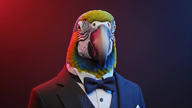 Colorful Parrot in Tuxedo Suit Portrait.