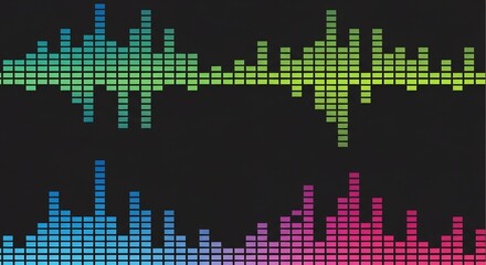 Colorful Digital Sound Waveform Equalizer Display on Black Background.