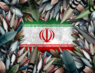 Obraz premium Iranian Missile crisis and Iran war Military armed confrontation or Tehran proxy war conflict as a persian gulf or middle east confrontation with Israel and the United States.