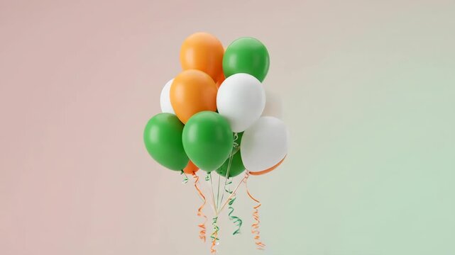 Helium Balloons in Indian Flag Tricolor Floating for Celebration 3D Render