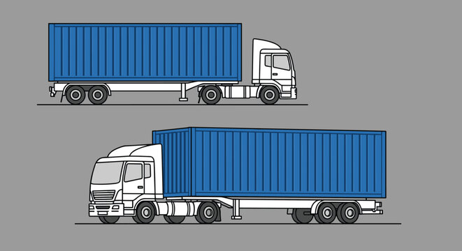 White Semi Truck with Blue Container Trailer.