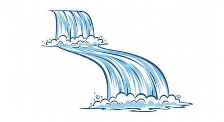 A vector graphic illustration of a stylized waterfall with flowing water and clouds