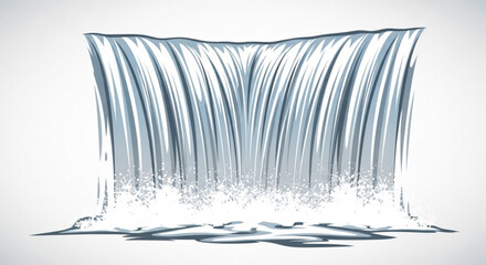 A minimalist vector illustration of a waterfall with a flat design and transparent background