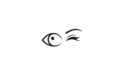 A minimalist vector graphic of a winking eye and eyebrow on a white background