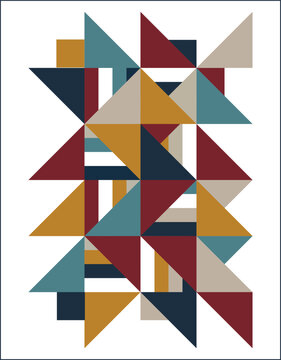 Abstract geometric illustration with triangles in muted retro tones isolated on white background.