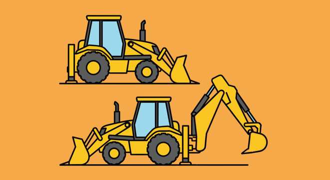 Yellow Backhoe Loader Illustration Heavy Machinery.