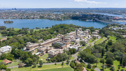 The Sydney suburb of Lilyfield and Callan park on Iron cove.