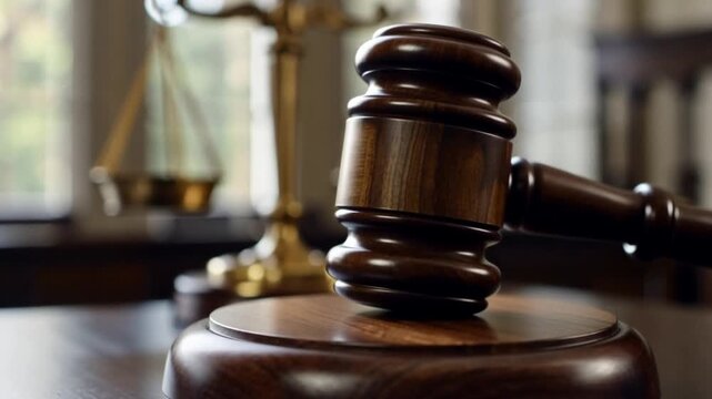 Classic Courtroom Gavel Striking Sound Block with Golden Justice Scale