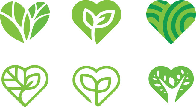 Eco-friendly leaf heart icon set Vector