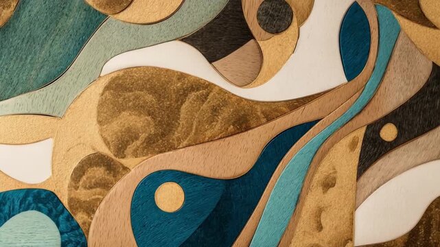Medium shot capturing abstract wood inlay designs featuring fluid shapes and unconventional motifs enriching artistic craftsmanship.