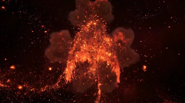 Phoenix Bird Rising and Exploding into Gold Fire - Motion