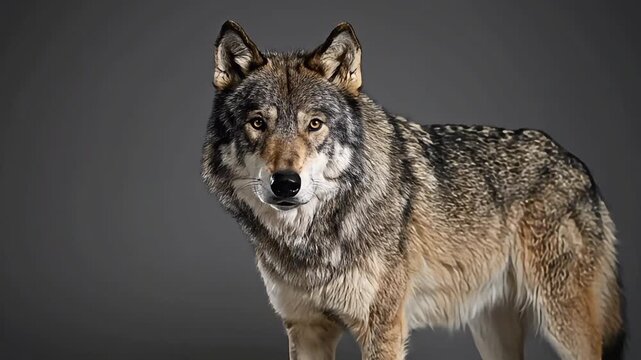 Wolf animal canis lupus standing multiple studio shots pack gray background wildlife theme