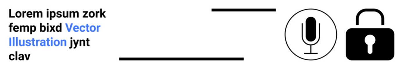 Digital security, data privacy, voice recording, secure access, communication safety, content protection. Microphone icon next to padlock symbol. Data privacy and communication safety