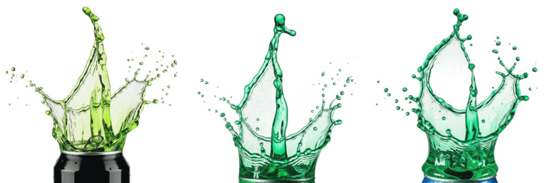 Energy drink splash isolated on white background, caffeinated beverage droplets, energy liquid pour, energy drink photography, sports and fitness beverage illustration, motion effect, energy boost spl