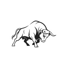 Fototapeta premium Stylized monochrome bull illustration in a powerful aggressive pose