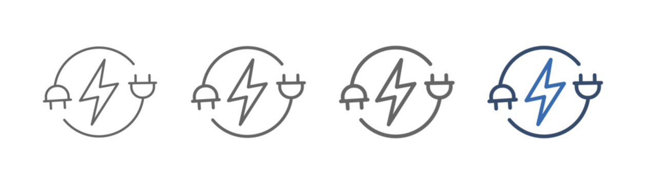 
outline icon set electrical service with plug cable design and electricity symbol