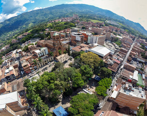 Obraz premium Girardota, Antioquia - Colombia. December 30, 2025. Panoramic drone photography. The municipality was founded on September 21, 1833.