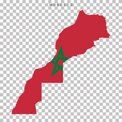 Morocco map with flag design on transparent background