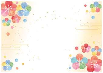 梅の花と和柄背景