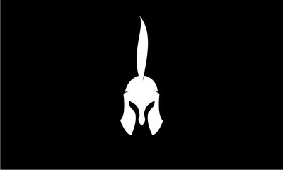 White Spartan Helmet with Plume on Black Background.