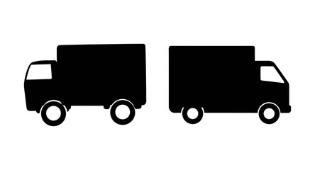 Fototapeta premium Two black delivery trucks vector graphic for shipping logistics and transportation company branding and design
