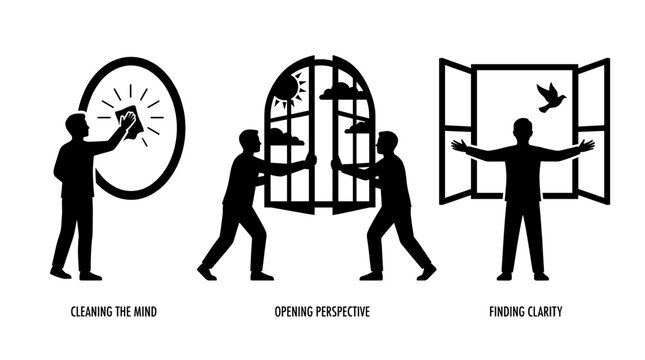 Silhouette graphic of a person's journey toward clarity