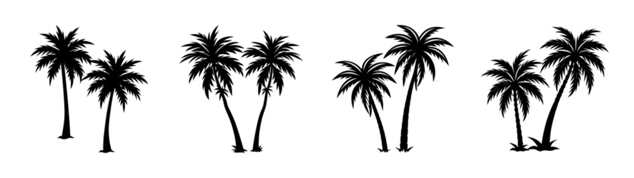 Black and white palm trees vector design for tropical vacation and summer silhouette illustration