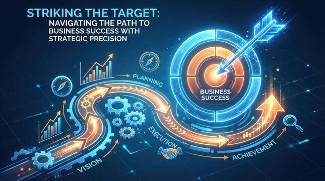 Marketing research generation strategy mind symbols render achievement business success target planning execution vision arrow goal concept online advertising precision technology