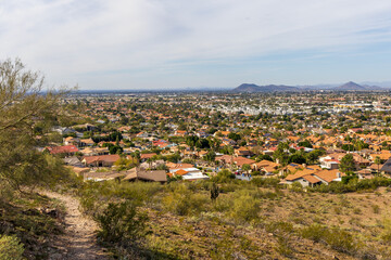 Panoramic view of Phoenix, Arizona, from the hiking trail of Lookout Mountain Park