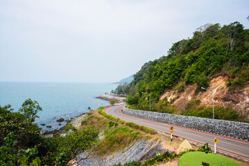 A view of the coastal road that runs along the foothill