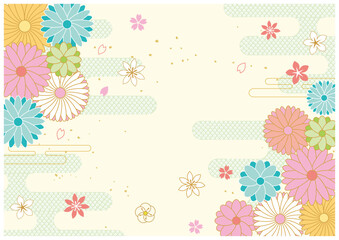 花の和柄と和紙背景